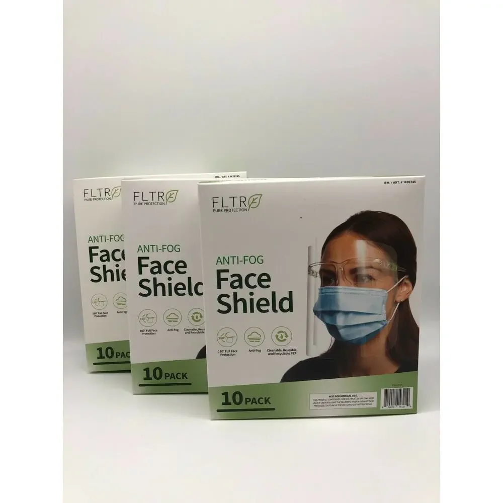 FLTR Pure Protection Anti-Fog Face Shields 10-pack Barrier Comfort Lot of 3